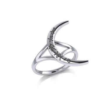 Crescent Moon with Meaningful Bind Runes Ring TRI2267 - Jewelry